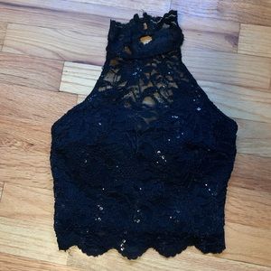 Black sequin high neck crop small